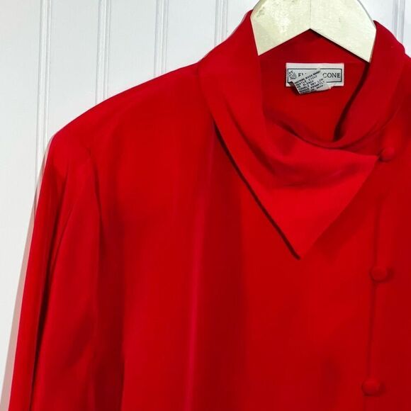 Evan Picone Vintage Dress Blouse Women 14 Red Long Sleeve Button Wrap Turtleneck - Picture 2 of 10